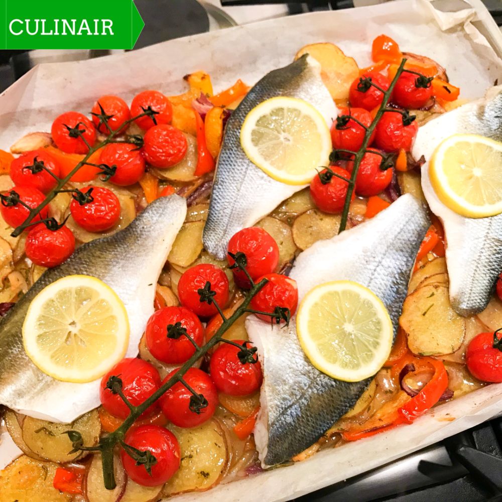 traybake van mediterrane groenten en zeebaarsfilet traybake van mediterrane groenten en zeebaars
