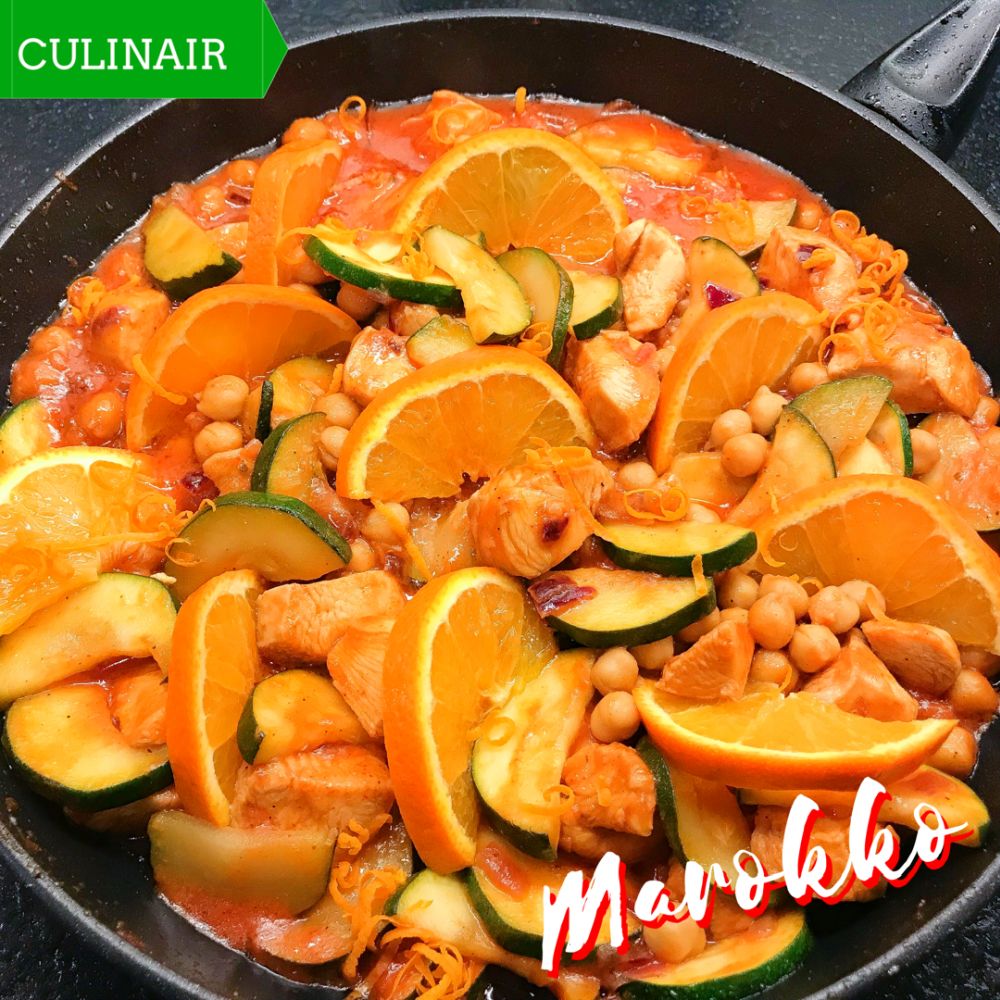 harissa-sinaasappelkip met courgette en kikkererwten harissa-sinaasappelkip met courgette en kikkererwten
