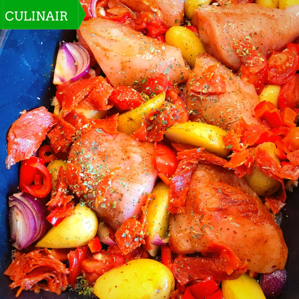 Spaanse ovenschotel met kip en chorizo Spaanse ovenschotel met kip en chorizo