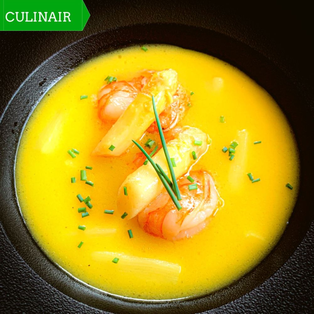 aspergesoep met gambas en saffraan aspergesoep met gambas en saffraan