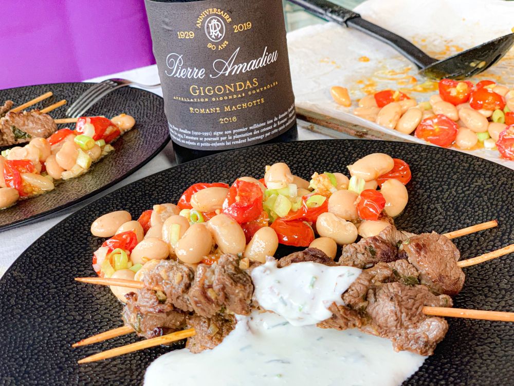 Griekse lamssouvlaki met Gigondas Griekse lamssouvlaki met Gigondas