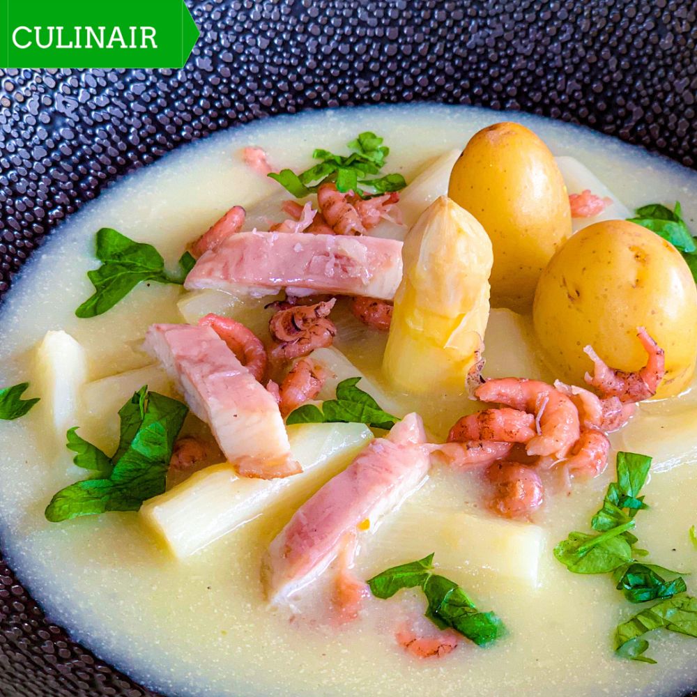 aspergesoep met paling en Hollandse garnaaltjes aspergesoep met paling en Hollandse garnaaltjes