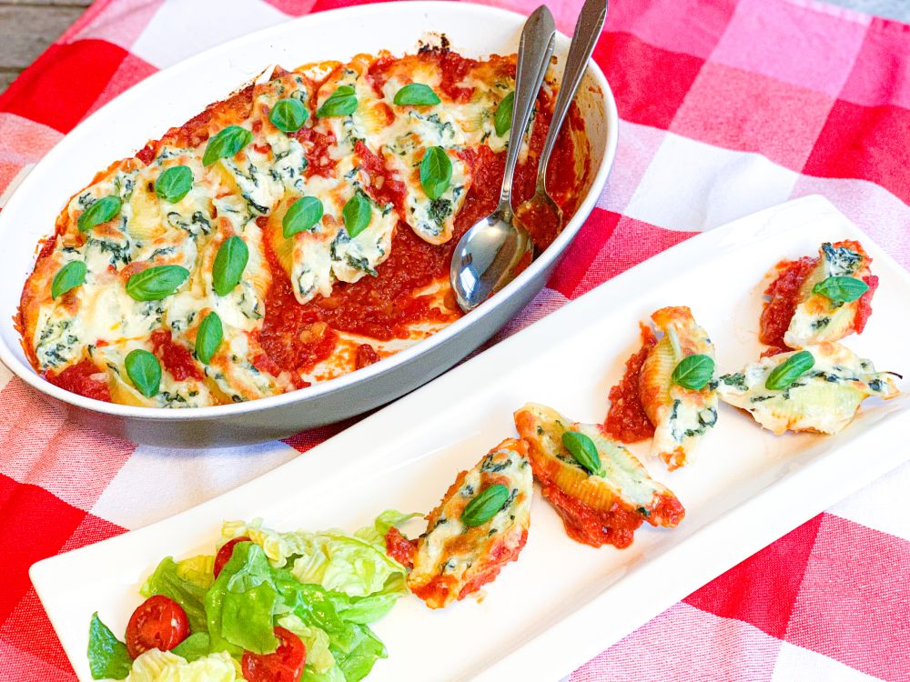 gevulde pastaschelpen met ricotta en spinazie