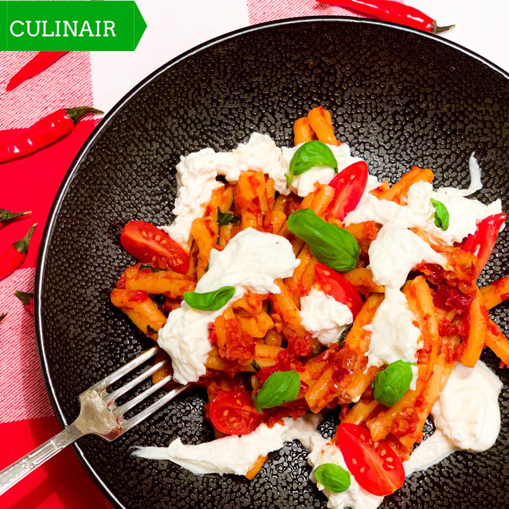 Pasta met nduja en burrata Pasta met nduja en burrata