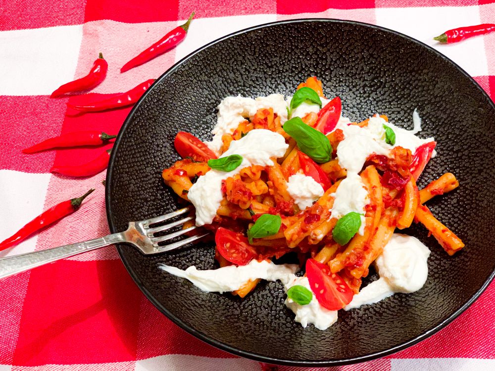 Pasta nduja en burrata Pasta nduja en burrata